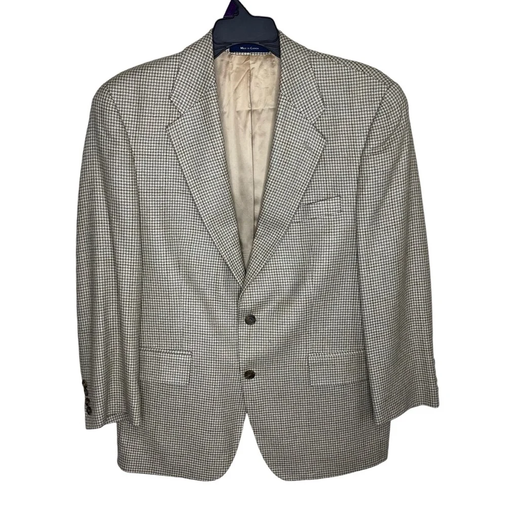 Ralph Ralph Lauren Blazer Men’s 42R Beige Silk Wool Blend Houndstooth Two Button